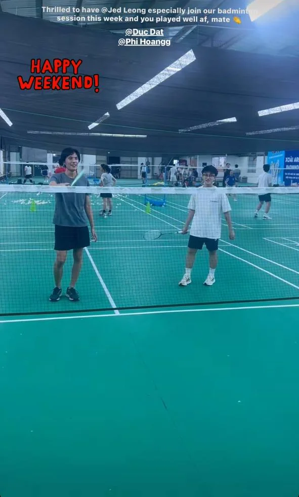 Me on a badminton court at a weekend session, from a friend's story tagging me
